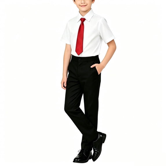 OGLCCG Graduation Outfits,Back to School Outfits for Boys 2 Piece,Short Sleeve Button Down Shirt with Tie & Dress Pants Matching Sets Size 2-15