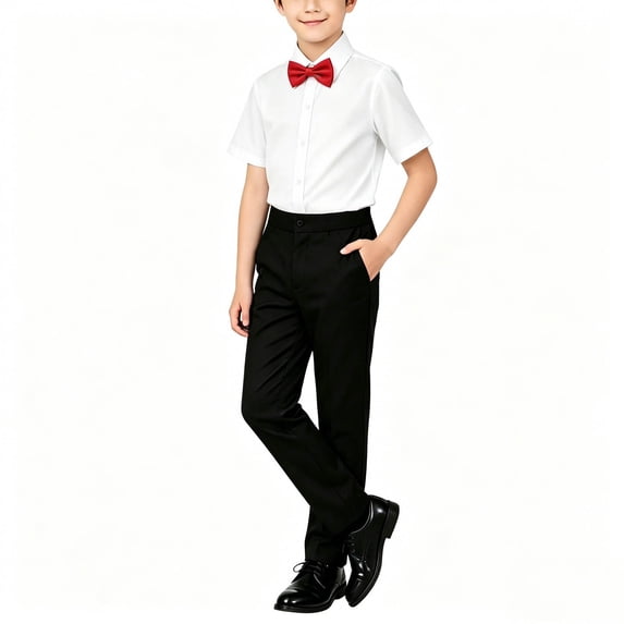 OGLCCG Graduation Outfits,Back to School Outfits for Boys 2 Piece,Short Sleeve Button Down Shirt with Tie & Dress Pants Matching Sets Size 2-15