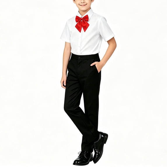 OGLCCG Graduation Outfits,Back to School Outfits for Boys 2 Piece,Short Sleeve Button Down Shirt with Tie & Dress Pants Matching Sets Size 2-15