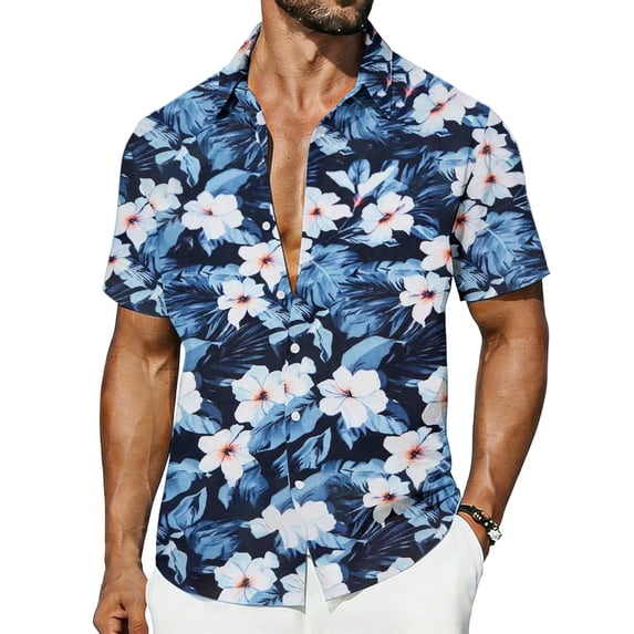 OGLCCG Hawaiian Shirt for Men Short Sleeve Floral Button Down Tops Summer Tropical Holiday Beach T Shirts,S,Blue 1