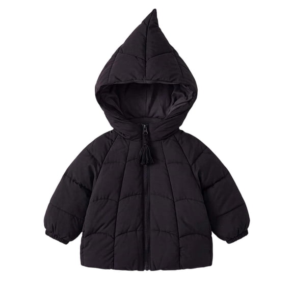 OGLCCG Hooded Puffer Jackets for Girls Lightweight Warm Quilted Winter Coat for Girls Full Zip Cute Down Jacket with Pockets(Black,3-4 Years)