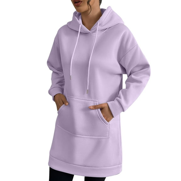 OGLCCG Hoodie Dress for Women Long Sleeve Fleece Hooded Sweatshirts Dresses with Pocket Fall Winter Casual Drawstring Pullover Tunic Tops,XXL,Purple