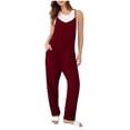 thumbnail image 1 of OGLCCG Jumpsuits for Women Casual Summer Spaghetti Strap Wide Leg Long Rompers Trendy Comfy Beach Vacation Overalls Jumpers with Pockets,XXL,Wine, 1 of 5