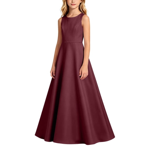 OGLCCG Junior Bridesmaid Dresses Flower Girl Dress for Teen Girls Formal Wedding Party Sleeveless Crew Neck Princess Long Dresses 0-13 Years