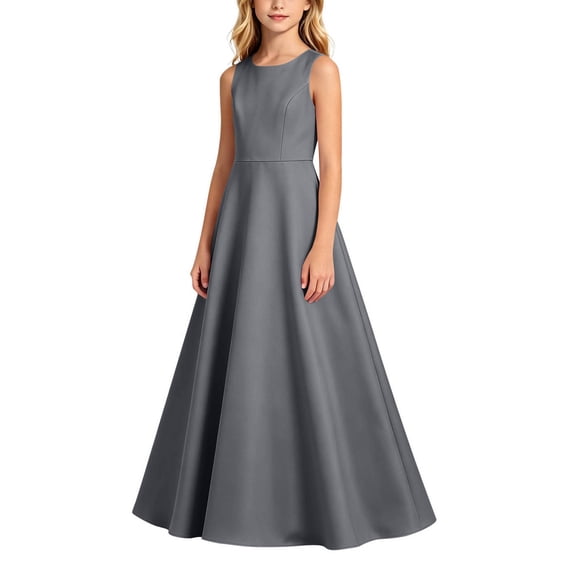 OGLCCG Junior Bridesmaid Dresses Flower Girl Dress for Teen Girls Formal Wedding Party Sleeveless Crew Neck Princess Long Dresses 0-13 Years