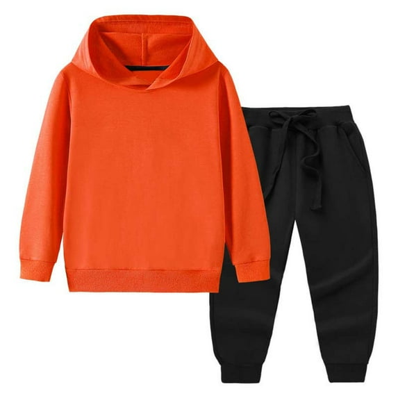 OGLCCG Kid's Hooded Tracksuit Set Boys Girls 2 Pieces Pullover Hoodie and Sweatpants Set Solid Color Cotton Sweatsuit for 1-12 Years