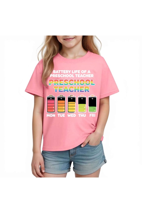 Kids Back to School T Shirts Boys Girls Crewneck Short Sleeve Cotton Tees Letter Graphic Printed Loose Fit Summer Tshirts 3-10 Years