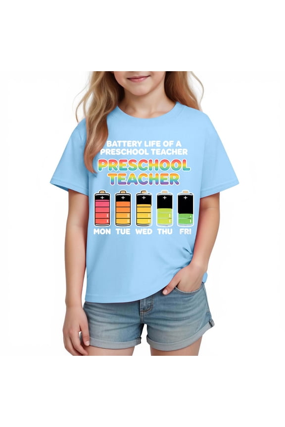 Kids Back to School T Shirts Boys Girls Crewneck Short Sleeve Cotton Tees Letter Graphic Printed Loose Fit Summer Tshirts 3-10 Years
