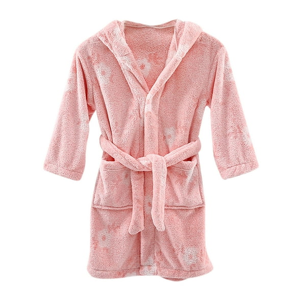 OGLCCG Kids Bathrobe Cute Printed Hooded Soft Towel Robe for Girls Boys Terry Cloth Robes Sleepwear with Pockets 4-12 Years
