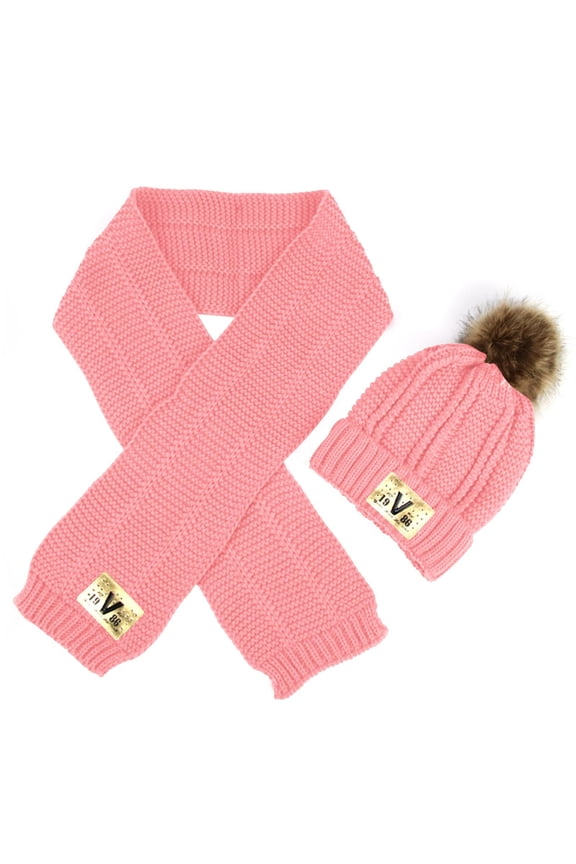 Kids Beanie Hat Scarf Set Winter Thick Cable Knitted Circle Loop Infinity Scarfs and Warm Pom Beanie Hat for Boys Girls 3-16 Years