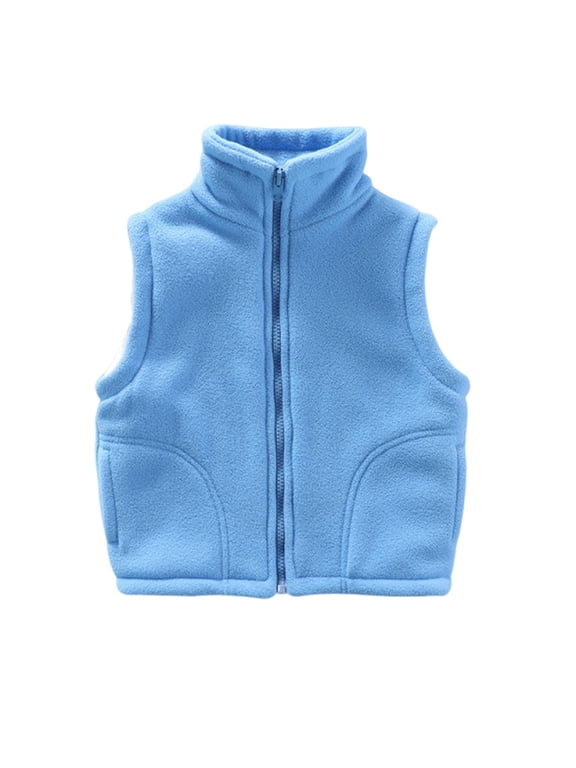 Kids Boys Fleece Vest Jacket Full-Zip Warm Sleeveless Vest Jacket with Pockets Fall Winter Solid Color Warm Jacket 3-12 Years