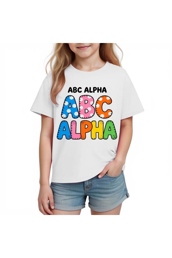 Kids Boys Girls School T Shirts Crewneck Short Sleeve Cotton Tees Funny Letter Printed Loose Fit Summer Tshirts 3-10 Years
