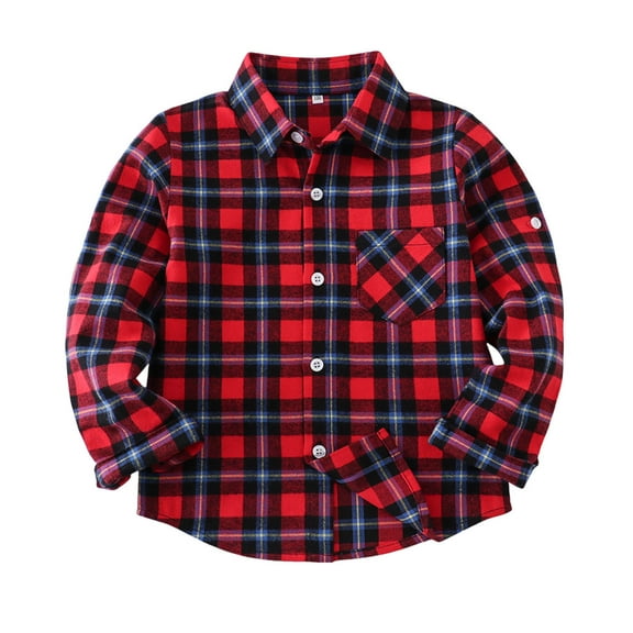 OGLCCG Kids-Boys Long Sleeve Button Down Plaid Shirts Fall Winter Dress Shacket Jackets with Pocket Lightweight Tartan Tops 2-13 Years