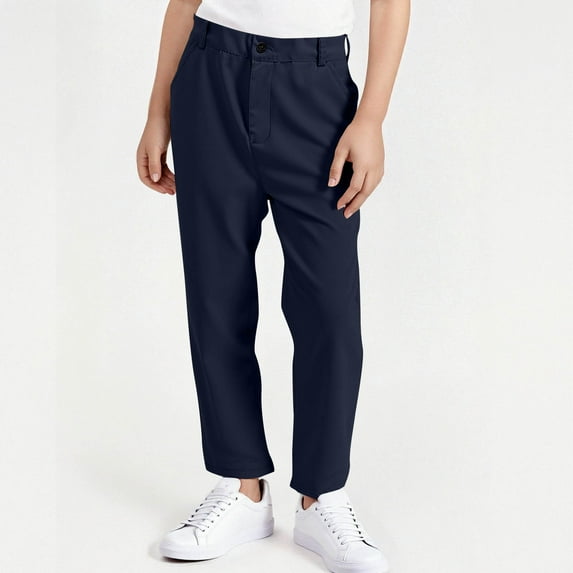 OGLCCG Kids Boys School Uniform Pants Straight Leg Flat Front Dress Pants Adjustable Waist Pull on Twill Pant with Pockets 3-17 Years