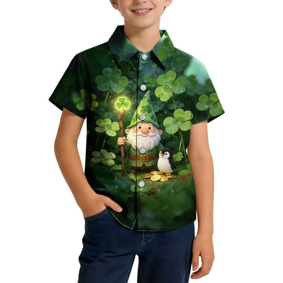 OGLCCG Kids Boys St. Patrick's Day T Shirts Shamrock Graphic Short Sleeve Button Down Tees Funny St Patty's Irish T-Shirt Tops 2-15 Years