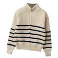 thumbnail image 1 of OGLCCG Kids Boys Striped Cardigan Sweaters Long Sleeve Stand Collar Zipper Knitted Sweater Fall Winter Warm School Uniform Knit Outwear 5-14 Years, 1 of 8