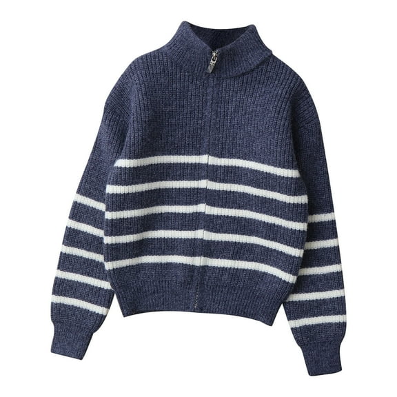 OGLCCG Kids Boys Striped Cardigan Sweaters Long Sleeve Stand Collar Zipper Knitted Sweater Fall Winter Warm School Uniform Knit Outwear 5-14 Years