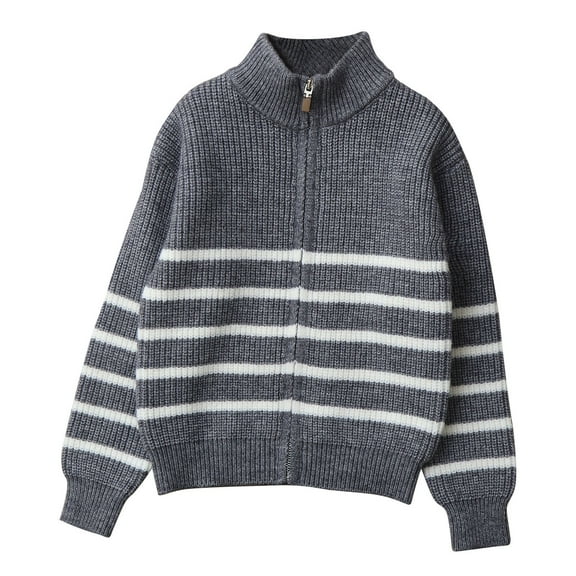 OGLCCG Kids Boys Striped Cardigan Sweaters Long Sleeve Stand Collar Zipper Knitted Sweater Fall Winter Warm School Uniform Knit Outwear 5-14 Years