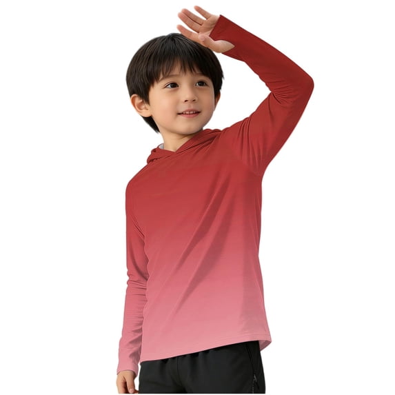 OGLCCG Kids Boys UPF 50+ Hoodie Shirts Long Sleeve Rash Guard Sun Protection Fishing Shirts Lightweight Outdoor Fishing Hooded Shirts 5-15 Years