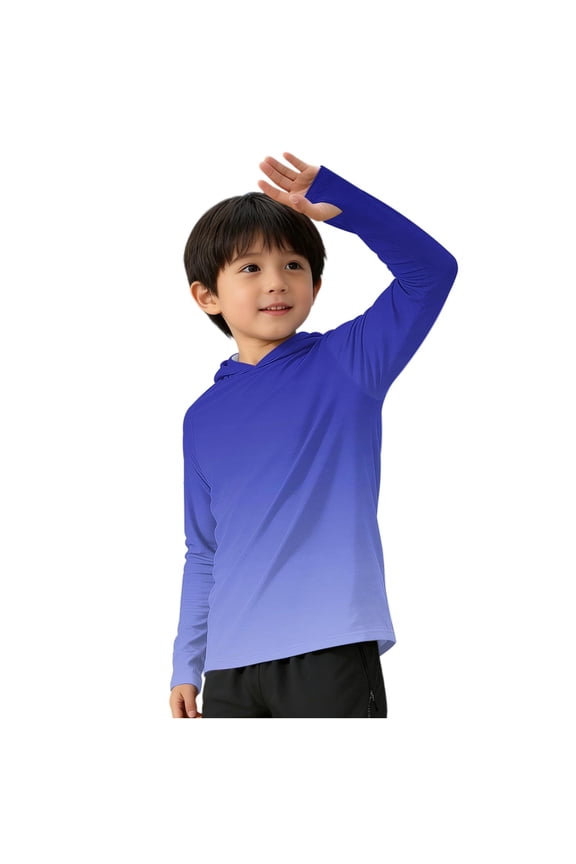 Kids Boys UPF 50+ Hoodie Shirts Long Sleeve Rash Guard Sun Protection Fishing Shirts Lightweight Outdoor Fishing Hooded Shirts 5-15 Years