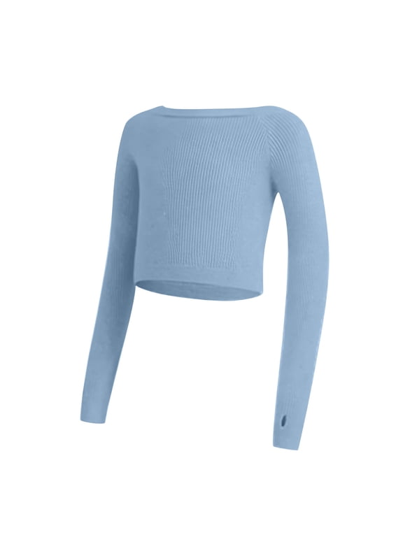 Kids Girls Ballet Wrap Top Long Sleeve Dance Sweater Soft Ballet Warm Up Pullover Crop Top for Leotard 5-16 Years