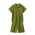thumbnail image 1 of OGLCCG Kids Girls Boys Summer Outfit 2 Piece Casual Cotton Short Sleeve T-shirt with Shorts Sets Solid Color Loose Loungewear 5-16 Years, 1 of 3