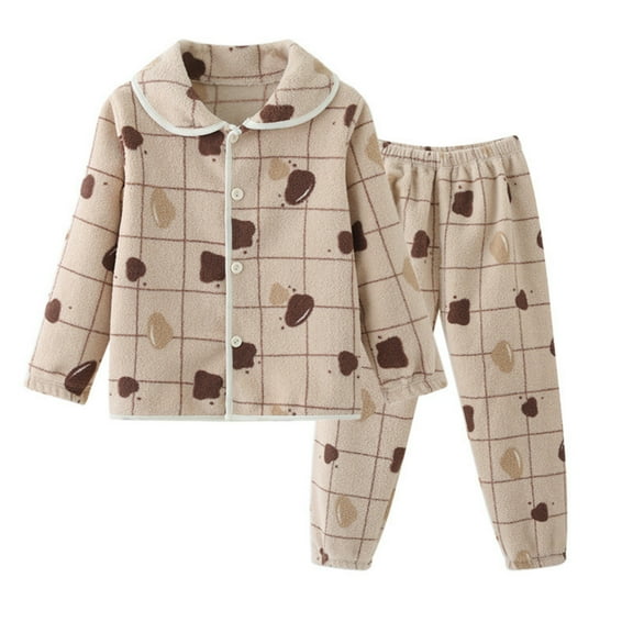 OGLCCG Kids Girls Fleece Pajamas Set 2 Piece Winter Warm Soft Sleepwear Nightwear Sets Long Sleeve Button Down Shirt & Pants Lounge Sets 3-16 Years