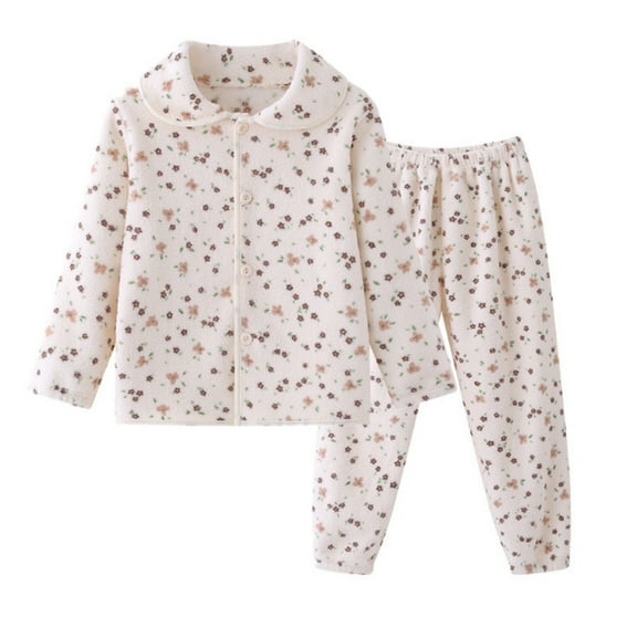OGLCCG Kids Girls Fleece Pajamas Set 2 Piece Winter Warm Soft Sleepwear Nightwear Sets Long Sleeve Button Down Shirt & Pants Lounge Sets 3-16 Years