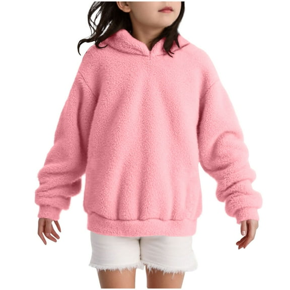 OGLCCG Kids Girls Fuzzy Fleece Hoodies Casual Winter Warm Pullover Hooded Sweatshirt Loose Soft Hooded Tops with Pocket 5-15 Years
