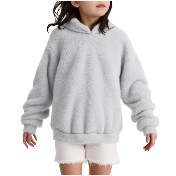 OGLCCG Kids Girls Fuzzy Fleece Hoodies Casual Winter Warm Pullover Hooded Sweatshirt Loose Soft Hooded Tops with Pocket 5-15 Years