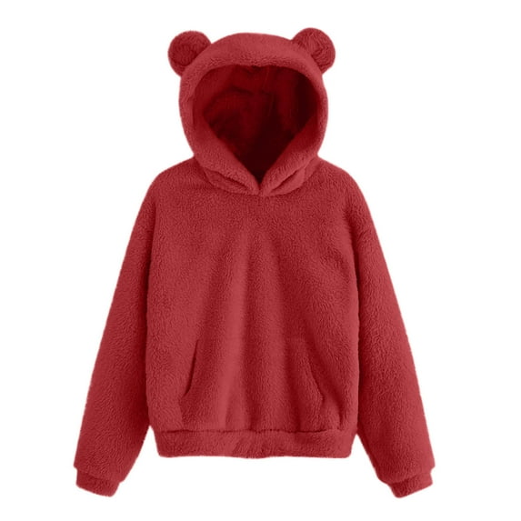 OGLCCG Kids Girls Fuzzy Fleece Hoodies Long Sleeve Winter Warm Sherpa Pullover Sweatshirt Cute Bear Ears Thermal Tops 4-15 Years