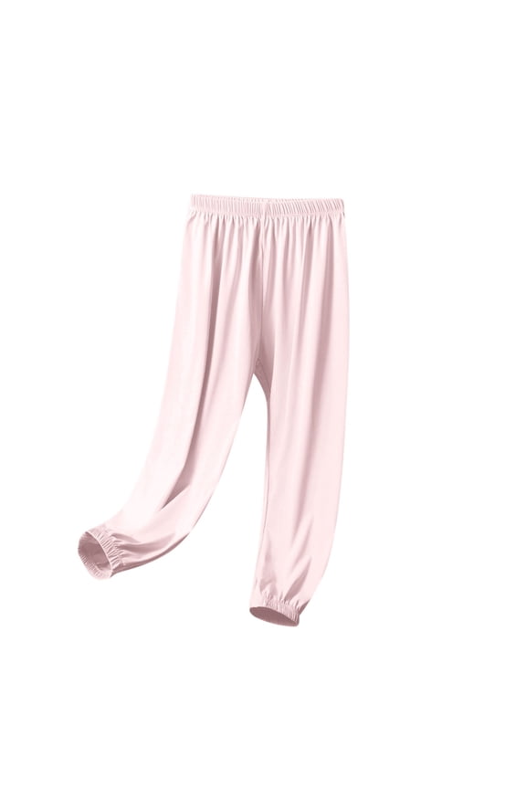 Kids Girls Ice Silk Pants Elastic Waist Sun Protection Breathable Quick Dry Cuffed Ankles Pants Loose Anti-Mosquito Yoga Pants 3-15 Years