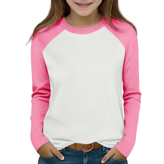 OGLCCG Kids Girls Long Sleeve Tunic Shirts Casual Crewneck Color Block Pullover Tee Loose Fit Lightweight Fall Blouses Tops 2-13 Years