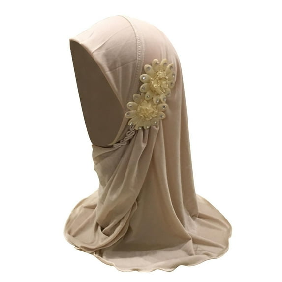 OGLCCG Kids Girls Muslim Hijab Cotton Islamic Scarf Shawls Turban with Flowers Hijab Chiffon Head Scarfs Head Wrap 4-6 Years