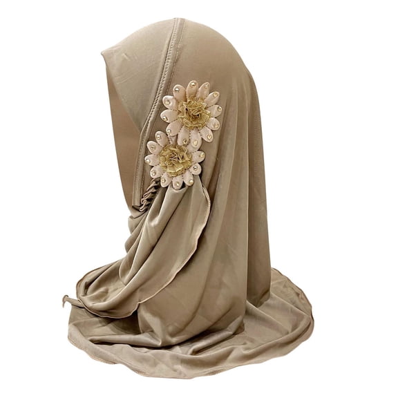 OGLCCG Kids Girls Muslim Hijab Cotton Islamic Scarf Shawls Turban with Flowers Hijab Chiffon Head Scarfs Head Wrap 4-6 Years