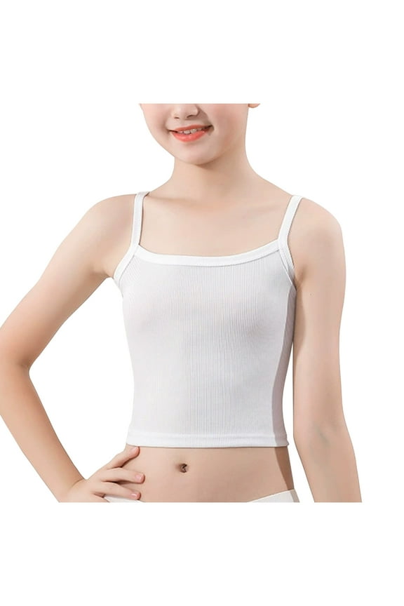 Kids Girls Training Cami Crop Sleeveless Spaghetti Strap Cotton Baisc Tank Tops Solid Color Breathable No Pad Beginner Bras 8-12 Years