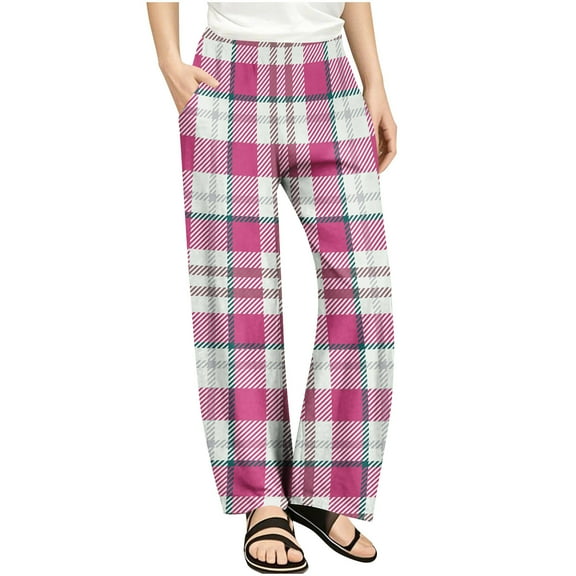 OGLCCG Kids Girls Wide Leg Pants Elastic Waist Baggy Plaid Sweatpants Casual Loose Long Yoga Pants with Pockets for Teen 4-14 Years