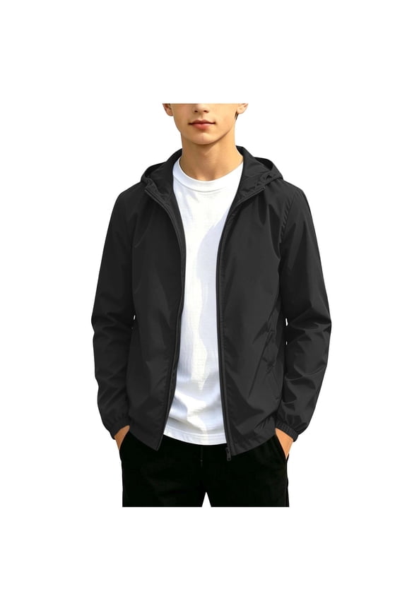 Kids Rain Jackets With Hood Lightweight Full Zipper Waterproof Raincoat For Boys Girls Casual Fall Winter Windbreaker Jacket 12-20 Years