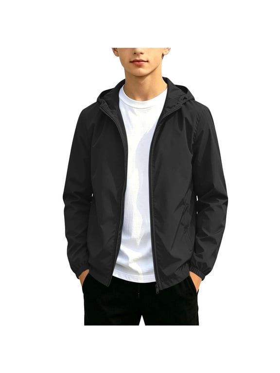 Kids Rain Jackets With Hood Lightweight Full Zipper Waterproof Raincoat For Boys Girls Casual Fall Winter Windbreaker Jacket 12-20 Years