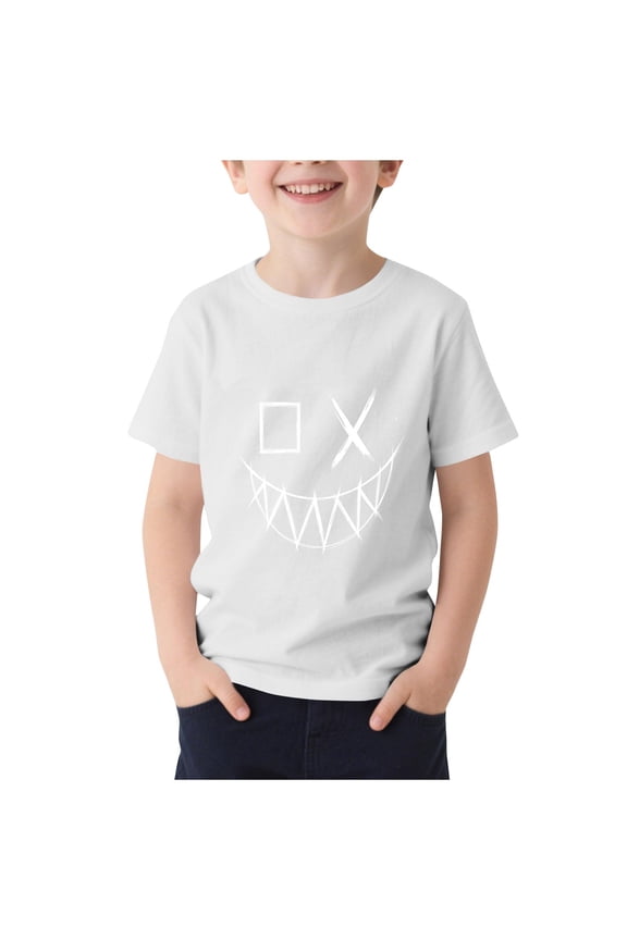 Kids Summer T-Shirts Boys Girls Casual Crewneck Short Sleeve Cotton Tees Tops Novelty Smile Teeth Graphic Loose Fit Shirts 1-13 Years