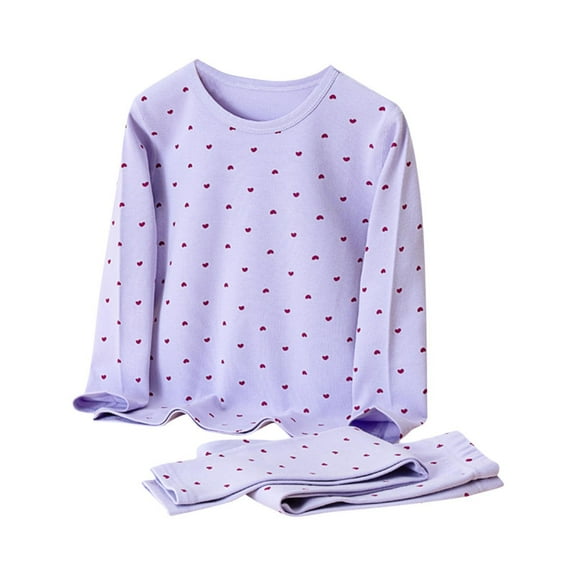 OGLCCG Kids Thermal Underwear Set Girls Thermal Underwear Set Cute Hearts Printed Cotton Long Johns Base Layer for Cold Weather 2-12 Years