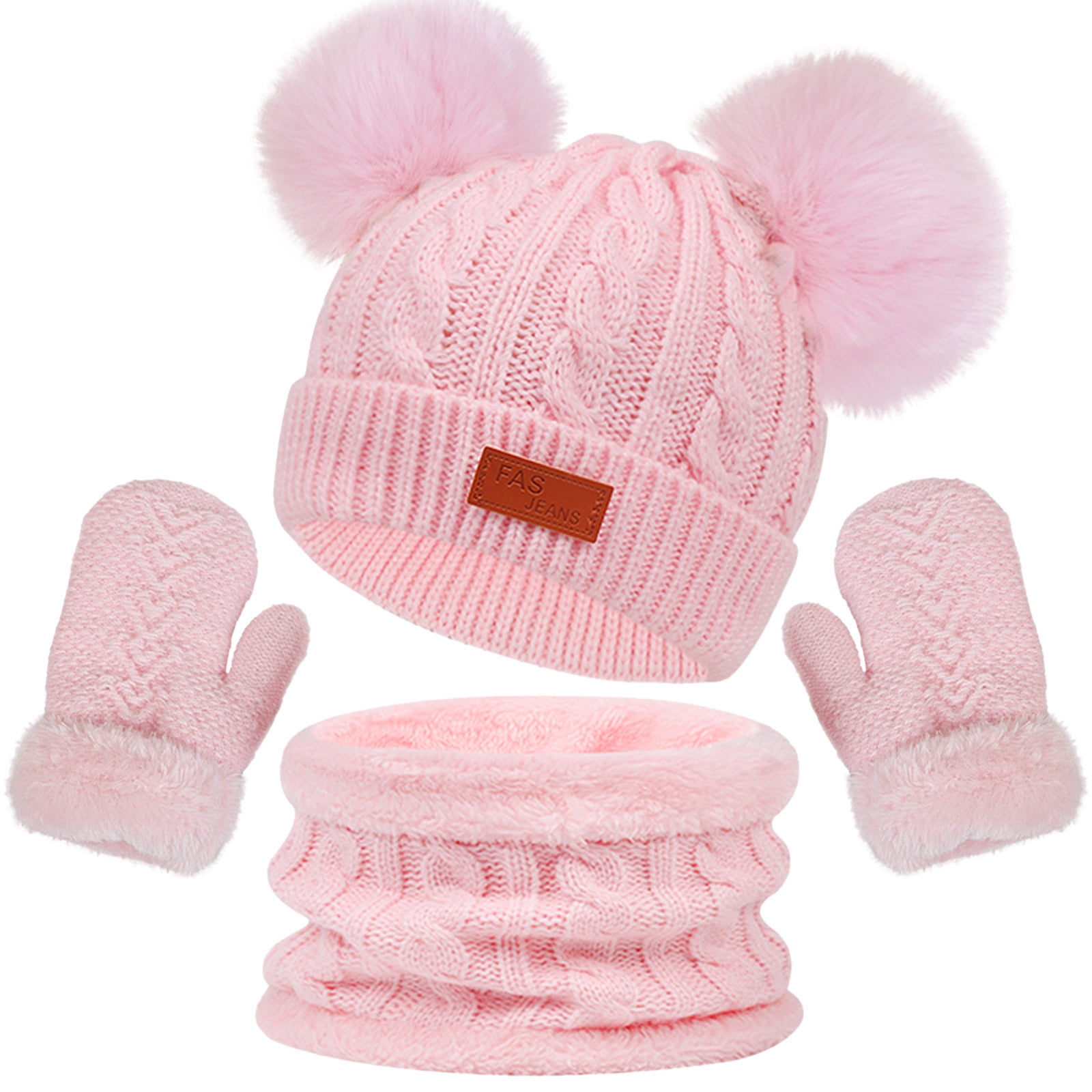 OGLCCG Kids Toddler Winter Hat Scarf Gloves Set Warm Knitted Pompom
