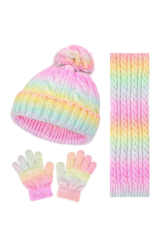 Kids Winter Hat Gloves Scarf Set,Girls Boys Winter Warm Beanie with Knit Neck Scarf Soft Thick Gloves 3pcs Perfect for Cold Weather 3-10 Years