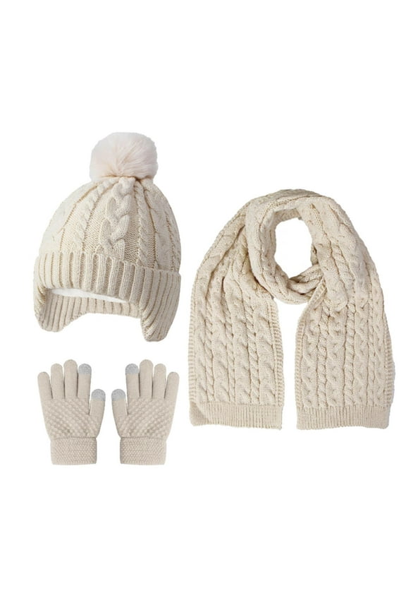 Kids Winter Hat Scarf Gloves Set, Girls Boys Winter Warm Fleece Lined Beanie Hat Knit Neck Scarf Touchscreen Gloves for Cold Weather 3-10 Years
