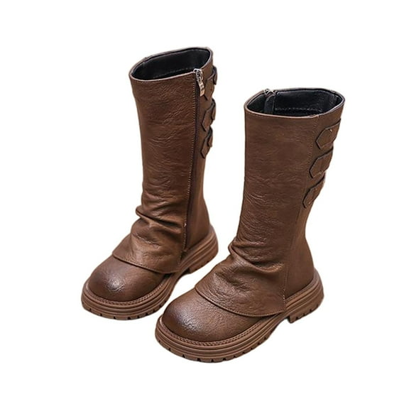 OGLCCG Knee High Boots for Girls Fold Over Boots Slouchy Square Toe Biker Boots Chunky Low Heel Side Zipper Riding Boots Gothic Moto Buckle Boots