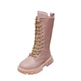 thumbnail image 1 of OGLCCG Lace Up Comfort Boots Girls Leather Side Zipper Round Toe Lug-Sole Mid Calf Booties Punk Goth Winter Boots for Little Big Kid, 1 of 7