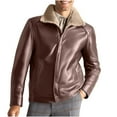 thumbnail image 1 of OGLCCG Leather Jacket for Men Winter Warm Full Zip Fleece Lined Motorcycle Jackets PU Faux Leather Bomber Coat with Pockets,XL,Brown, 1 of 7