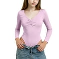 thumbnail image 1 of OGLCCG Leotards for Teens Girls Ballet V Neck Long Sleeve Cotton Leotard Slim Fit Gymnastics Dance Unitards Soft Stretchy Bodysuit Tops 3-15 Years, 1 of 5