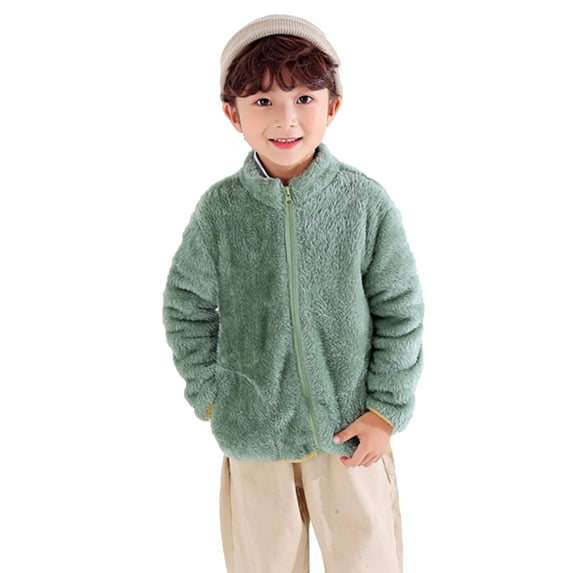 OGLCCG Little Boys Girls Fuzzy Sherpa Teddy Coat Fall Winter Full Zip Up Fleece Jacket Casual Long Sleeve Fluffy Soft Cozy Outwear 1-9Y