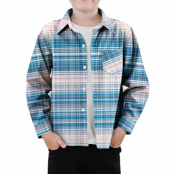 OGLCCG Little Boys Plaid Shirt Casual Lapel Collar Long Sleeve Button Down Shirt with Chest Pocket Loose Fit School Uniform Shirt 3-9 Years